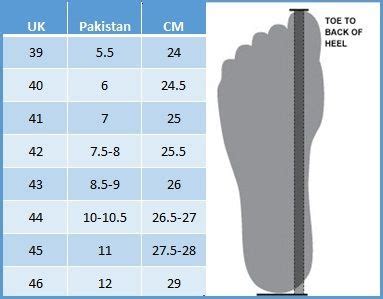 shoes size chart pakistan